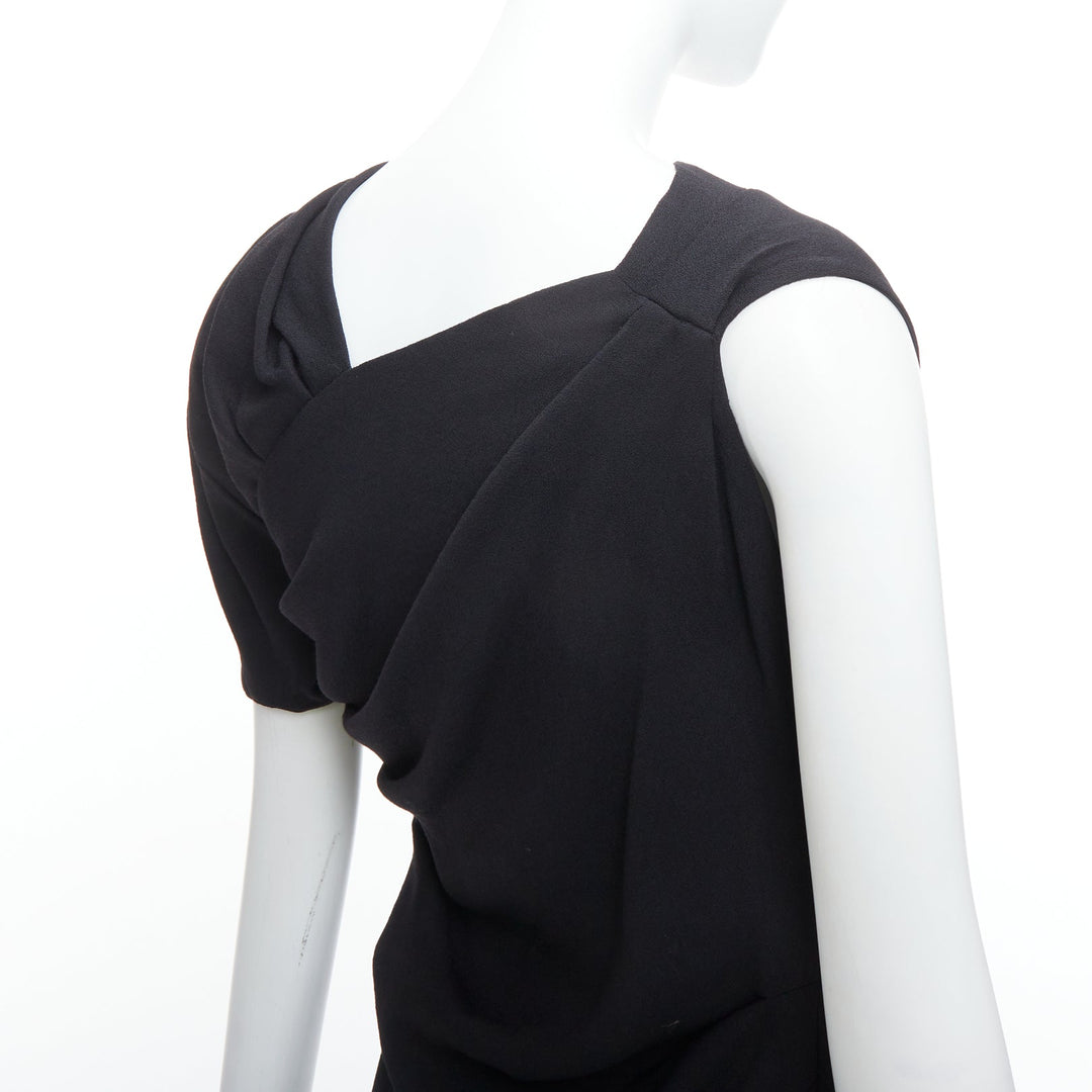 DRIES VAN NOTEN black wool blend asymmetric sleeve drape dress FR36 S