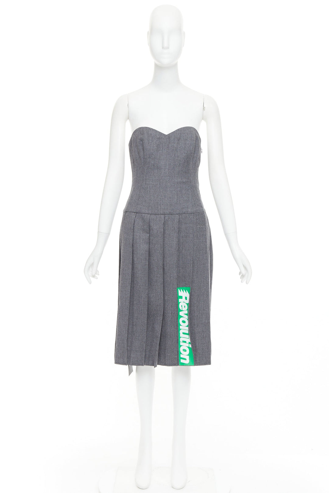 MARC MARC JACOBS 2008 Revolution grey wool green pleated strapless dress US2 S