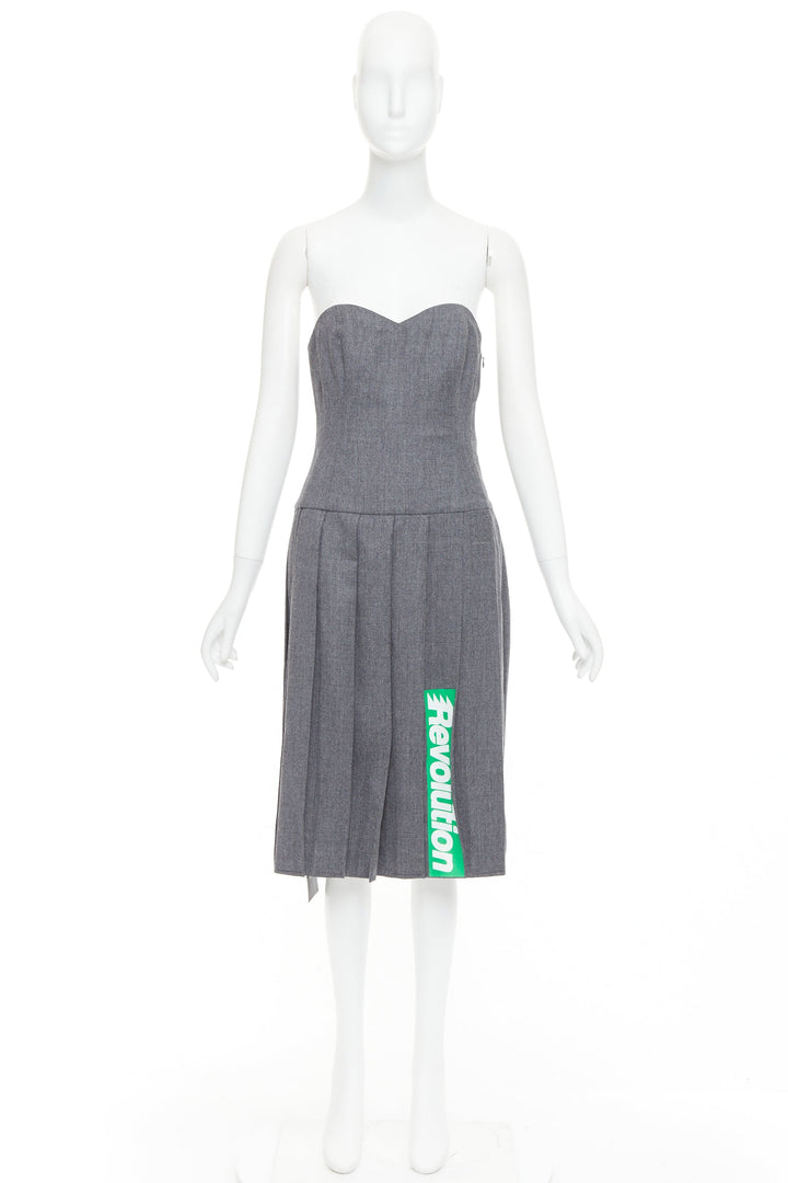 MARC MARC JACOBS 2008 Revolution grey wool green pleated strapless dress US2 S