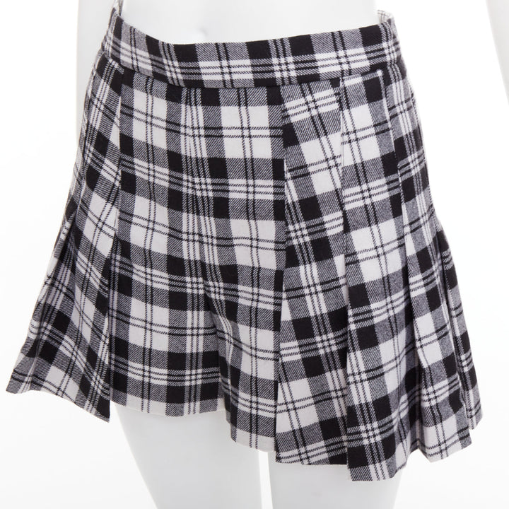 RED VALENTINO black grey 100% virgin wool checked tartan mini skort IT38 XS