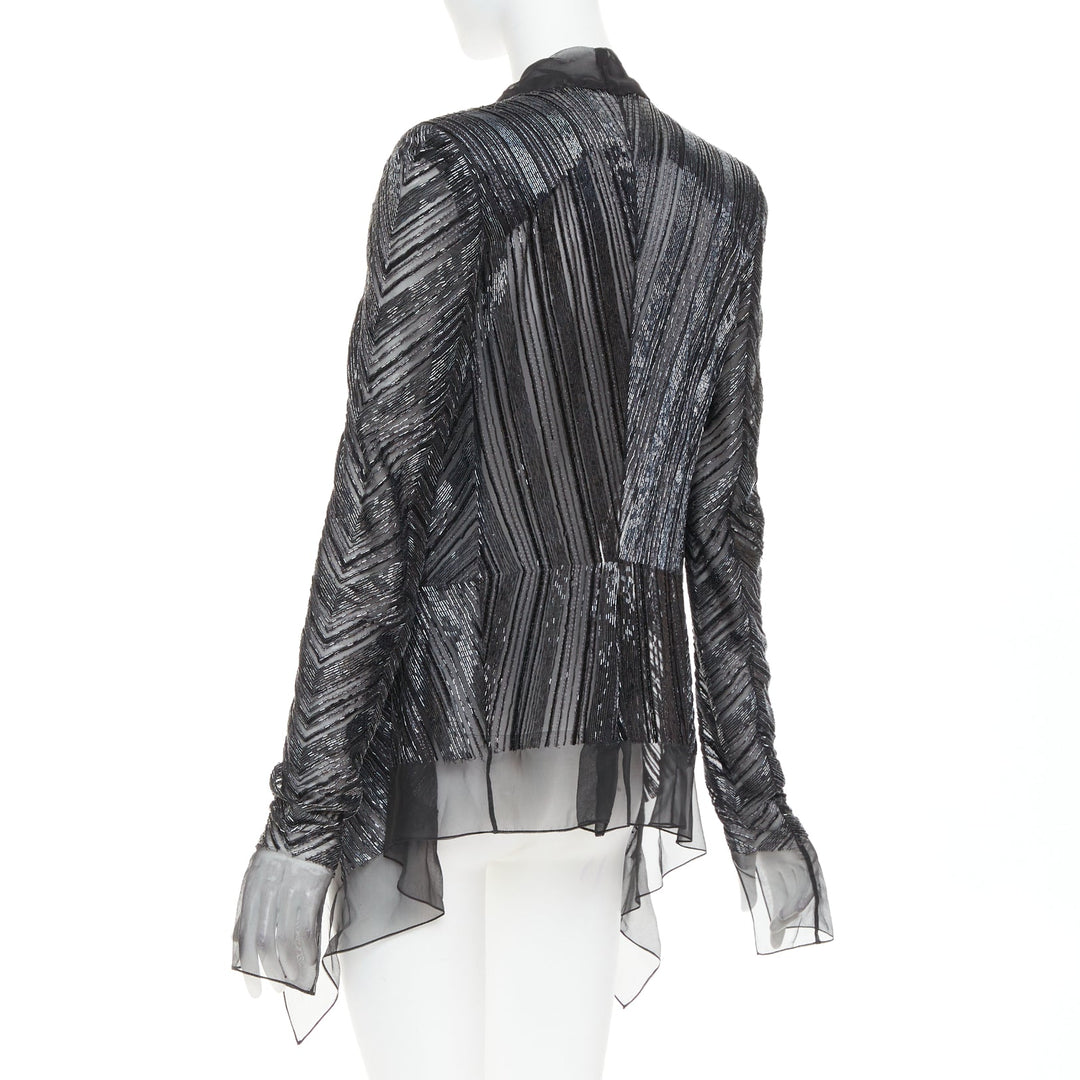 ALEXANDRE VAUTHIER sheer grey geometric long bead embellished drape jacket