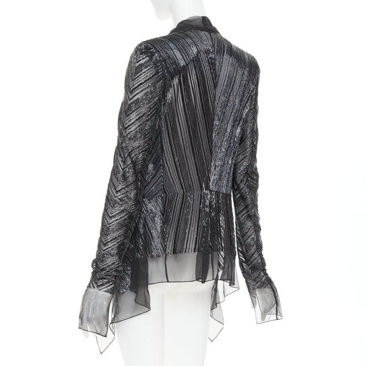 ALEXANDRE VAUTHIER sheer grey geometric long bead embellished drape jacket