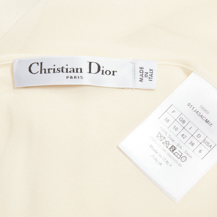 CHRISTIAN DIOR 100% silk ivory semi sheer  A-line slip lining midi skirt FR38 M