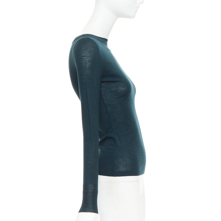 ALAIA forest green lightweight wool bateau neck pullover sweater FR36 S