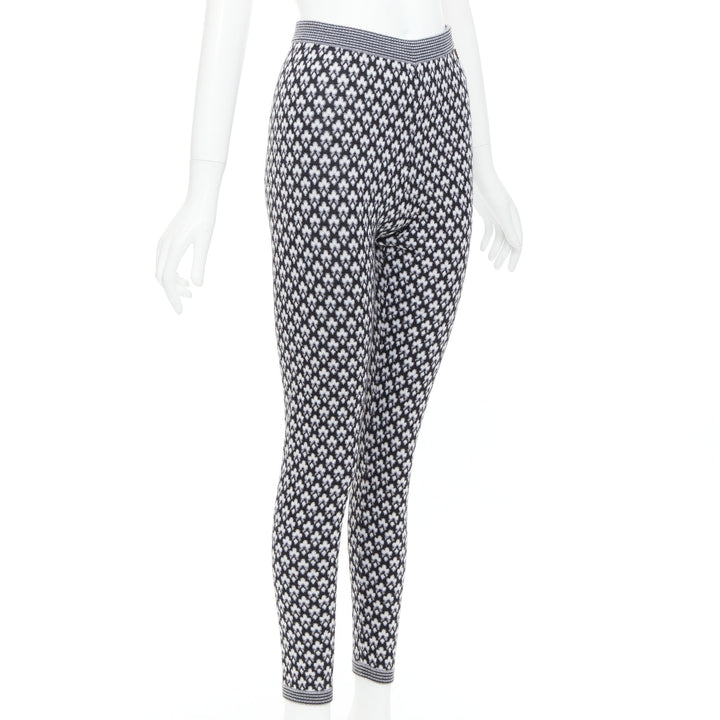 CHANEL 100% cashmere grey CC logo pearl button pattern stretch knit pants FR38 M