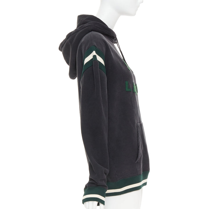 SAINT LAURENT 2022 grey washed cotton green alpaca logo patch varsity hoodie XS