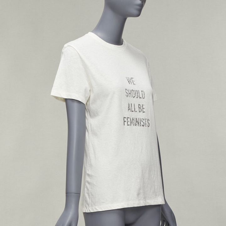 DIOR We Should All Be Feminists reversed print ecru cotton linen tshirt XS
