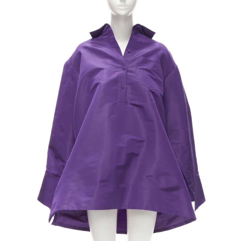 VALENTINO 2022 Runway purple silk taffeta 3D cut oversized tunic shirt IT38 XS