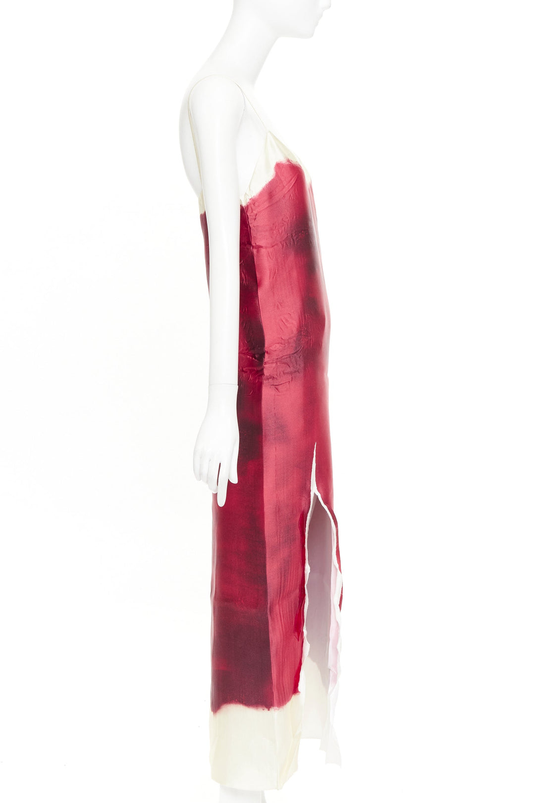 PRADA 2023 Runway red paint effect trompe l'oeil crease pressed dress IT38 XS