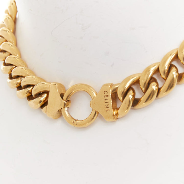 rare CELINE Phoebe Philo gold tone brass chunky curb link clasp choker necklace