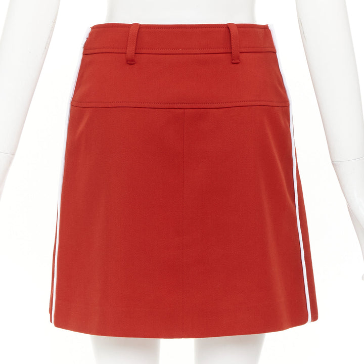 PRADA 2019 red virgin wool white trim utility pocket pleated mini skirt IT38 XS