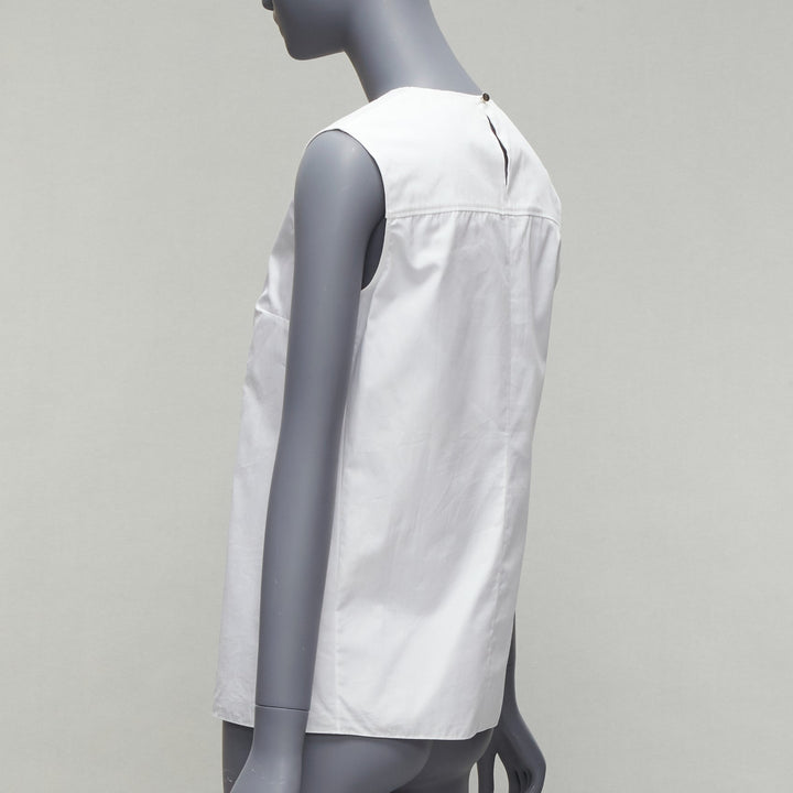 HERMES white round tromp loeil foldover collar panelled sleeveless shirt FR34 XS