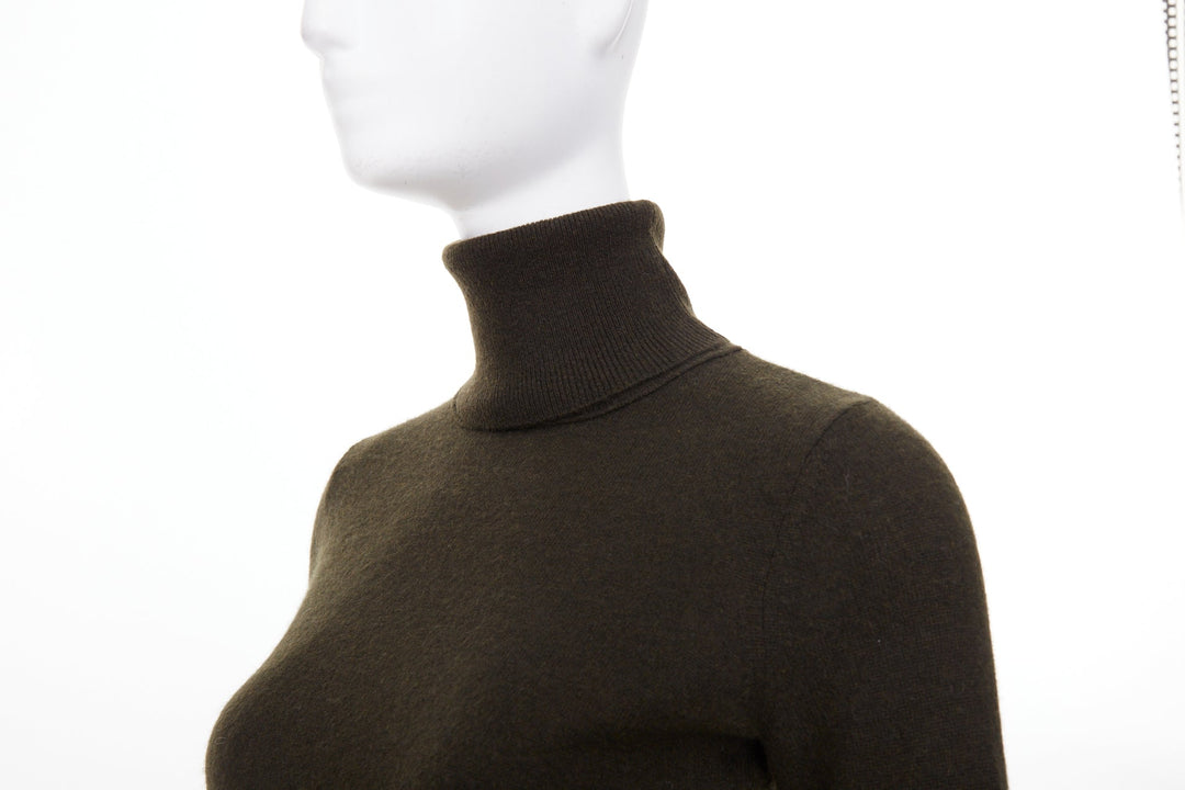 VINCE dark green cashmere rollneck side slit asymmetrical hem sweater XXS