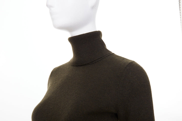 VINCE dark green cashmere rollneck side slit asymmetrical hem sweater XXS