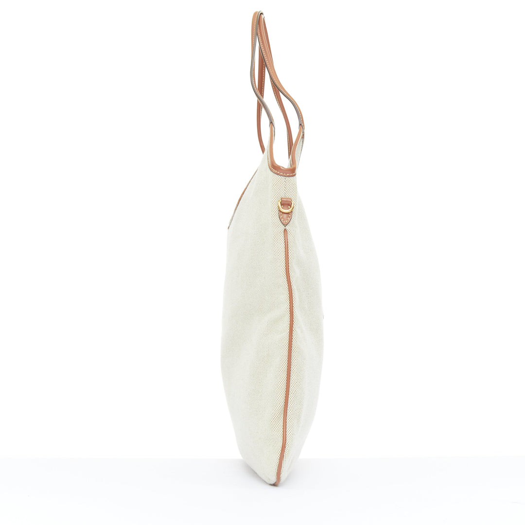 MIU MIU 2023 Ivy beige canvas brandy brown leather trim shoulder tote bag