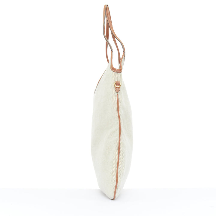 MIU MIU 2023 Ivy beige canvas brandy brown leather trim shoulder tote bag