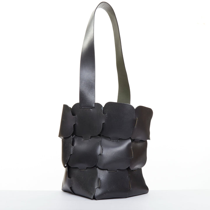 PACO RABANNE Bucket black puzzle leather patch medium shoulder bag
