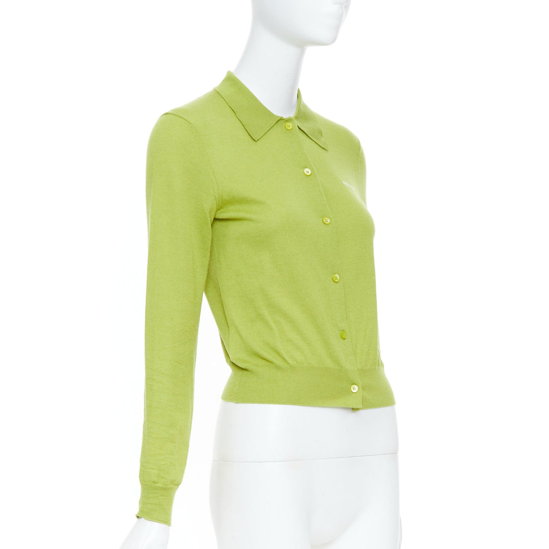 MIU MIU 2024 pistacchio green logo cashmere silk polo collar cardigan IT40 S