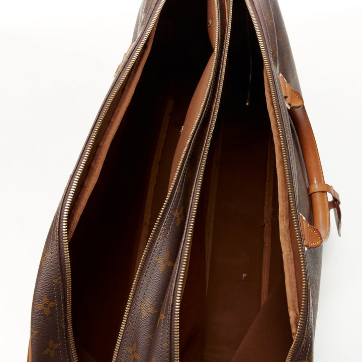 LOUIS VUITTON VIntage Alize brown monogram leather trim 2 compartment bag