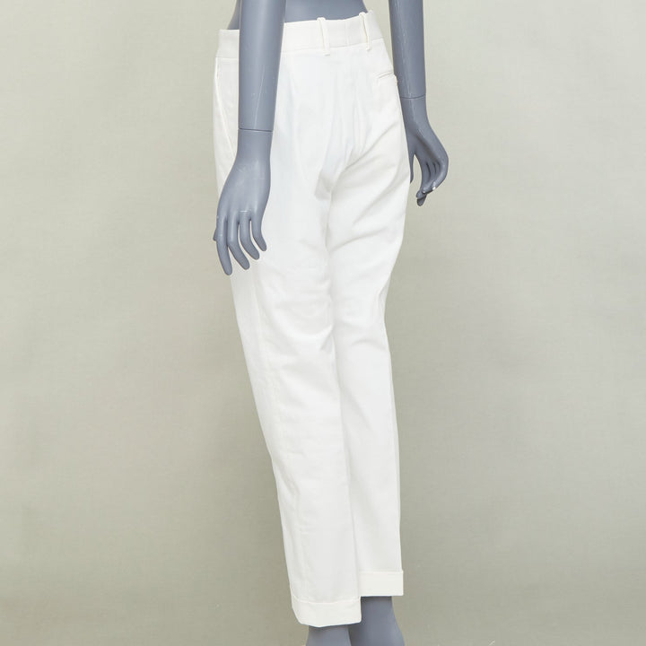 BOTTEGA VENETA off white cotton blend straight leg rolled cuff pants IT44 XS