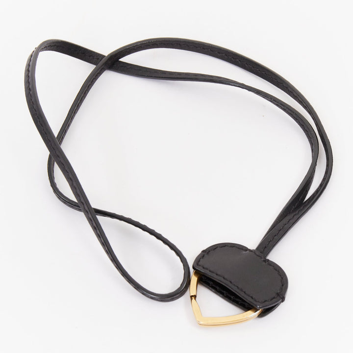 SAINT LAURENT hollow heart gold black leather lanyard pendant necklace bag charm