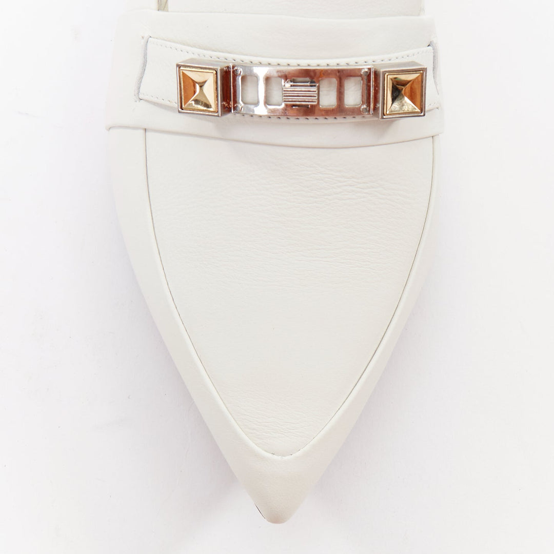PROENZA SCHOULER white smooth leather signature silver embellishment flats EU39