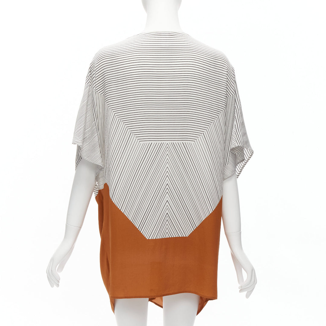 ERES 100% silk black white striped brown colorblocked knot coverup tunic  S