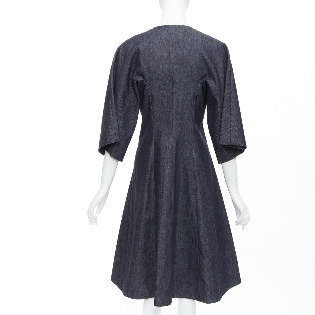 MARNI indigo blue denim zip front dolman sleeve midi dress IT40 S