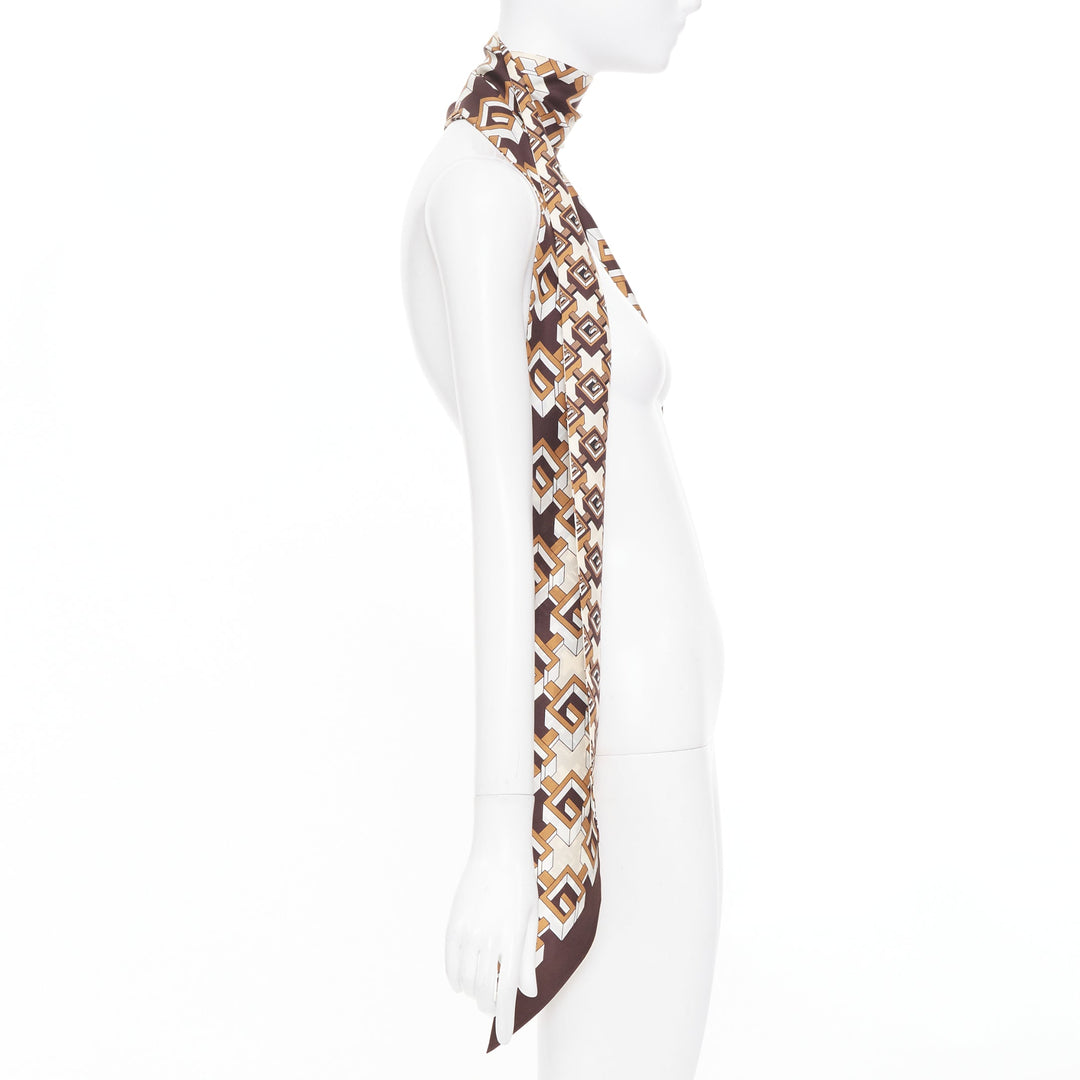 GUCCI 2018 brown geometric graphic block g monogram print silk wrap scarf
