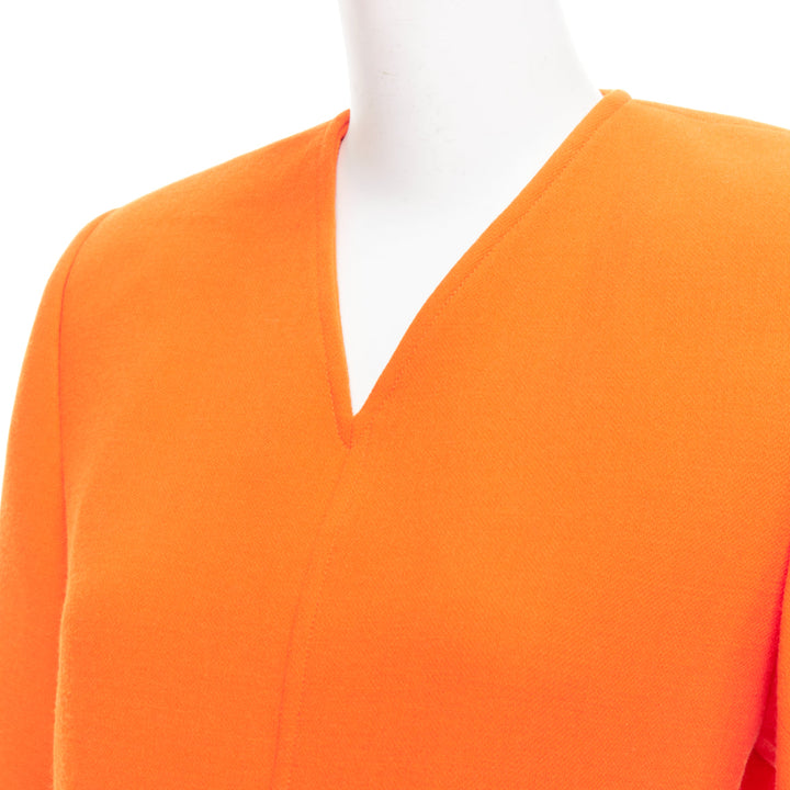 SAINT LAURENT 2022 Runway orange wool grain de poudre power mini dress FR34 XS