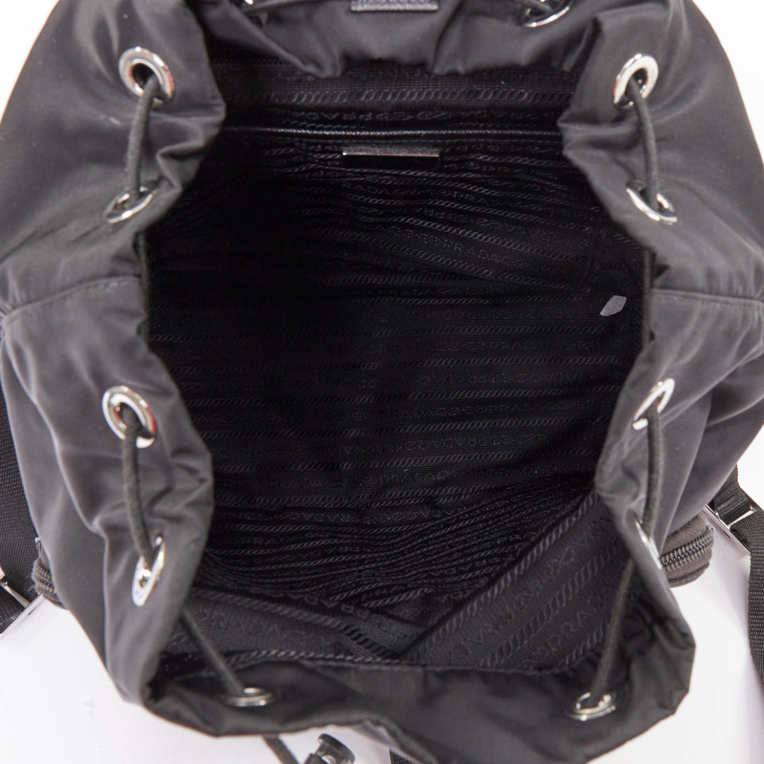 PRADA Re-Nylon Technical black silver logo triangle buckle small backpack bag