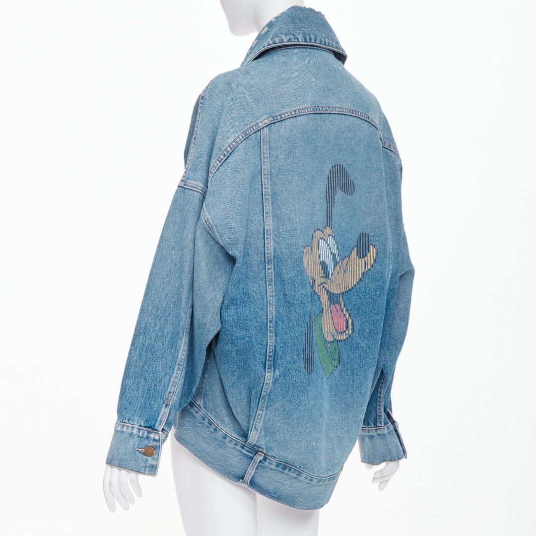 MONSE 2019 DISNEY Pluto light wash distressed denim cocoon jacket XS