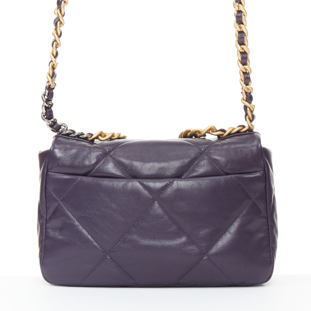 CHANEL 2020 19 Flap dark purple lambskin quilted medium flap 2 way crossbody bag