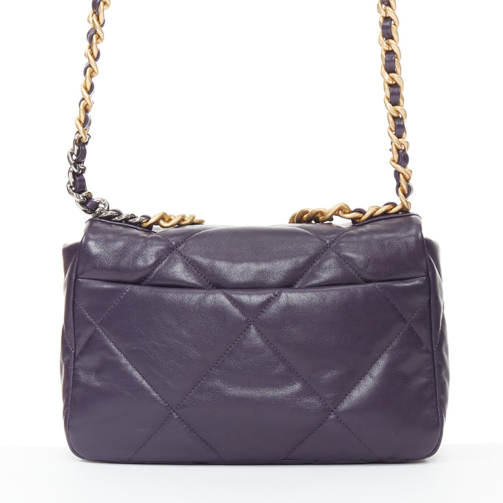 CHANEL 2020 19 Flap dark purple lambskin quilted medium flap 2 way crossbody bag