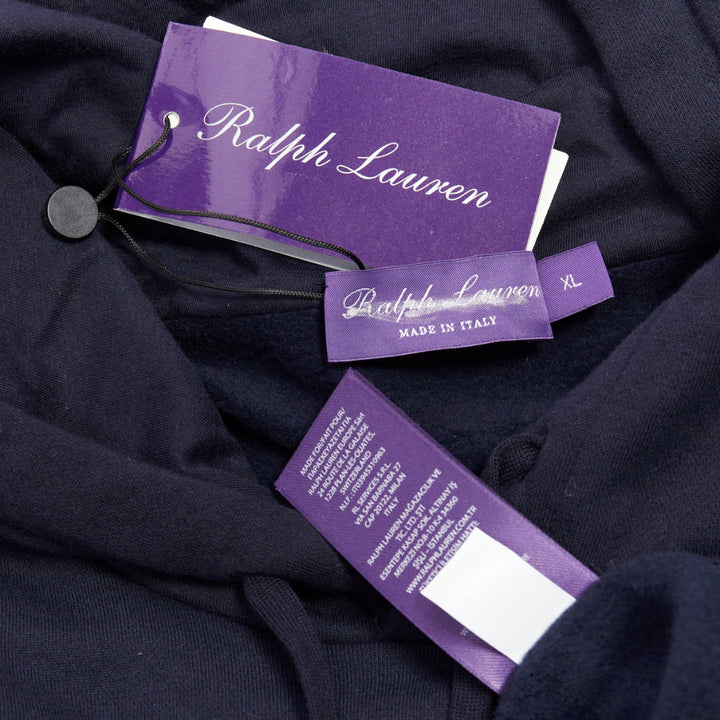RALPH LAUREN Purple Label navy cotton horse embroidered hoodie XL