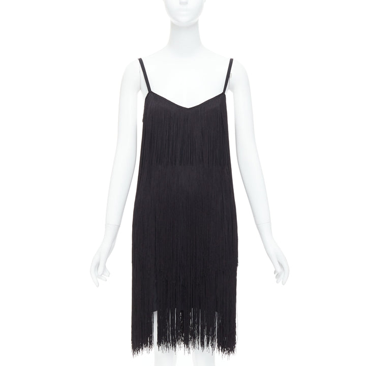 RAEY DR1210 Cocktail black tiered fringe flapper dress UK8 S