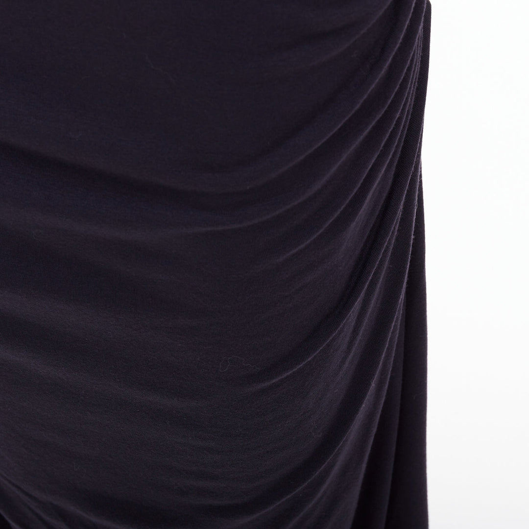 DONNA KARAN charcoal grey cold shoulder plunge V neck long sleeve dress L