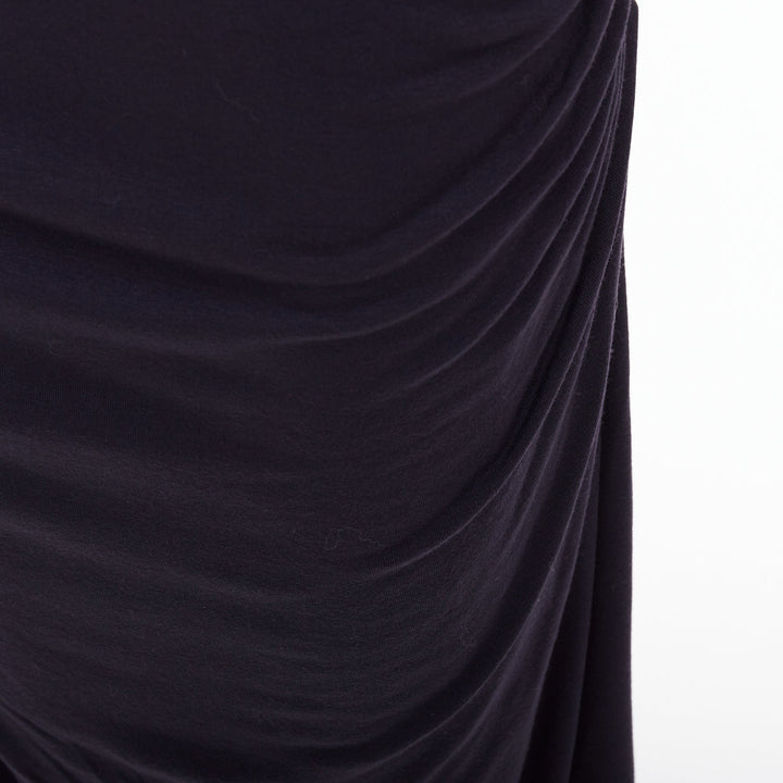 DONNA KARAN charcoal grey cold shoulder plunge V neck long sleeve dress L