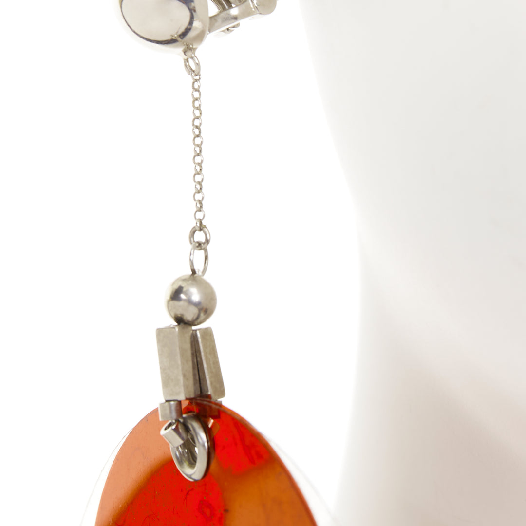 PRADA 2011 Runway layered red paillettes silver retro drop clip on earrings