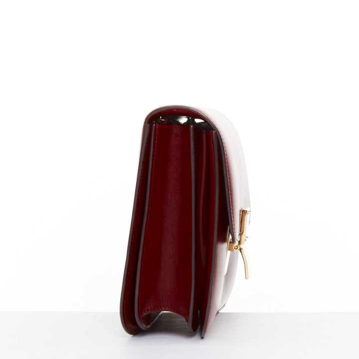 CELINE Classic Box burgundy smooth leather gold clasp crossbody messenger bag