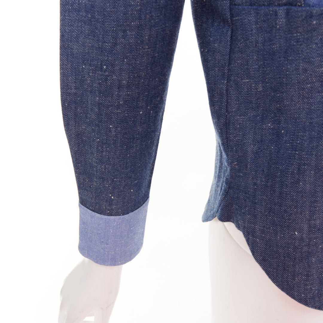 OLD CELINE Phoebe Philo 2011 Runway blue patchwork denim button-up shirt FR36 S