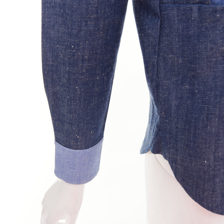 OLD CELINE Phoebe Philo 2011 Runway blue patchwork denim button-up shirt FR36 S