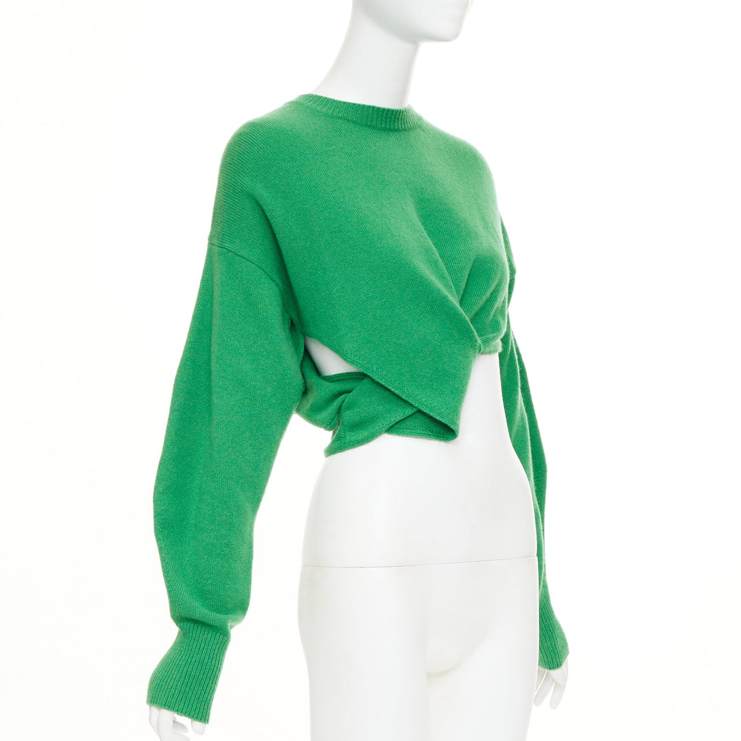 ALEXANDER MCQUEEN 2023 kelly green wool cashmere twisted curved sweater S