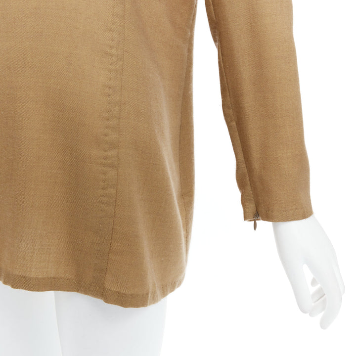 GIANFRANCO FERRE Vintage taupe cashmere silk v neck hand stitch tunic top IT42 M