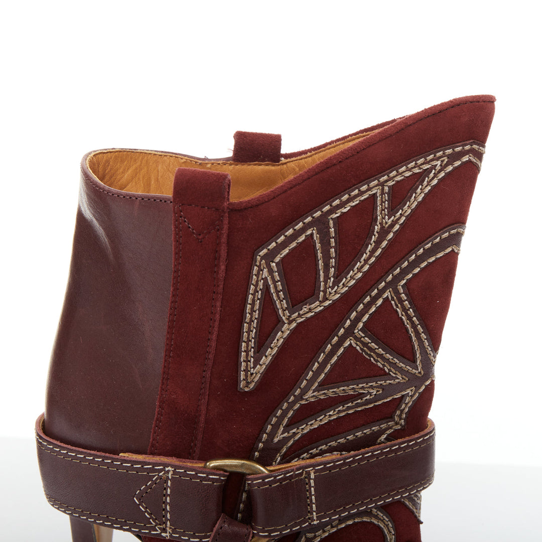 ISABEL MARANT Runway Blackson burgundy suede leather western cowboy boots EU36