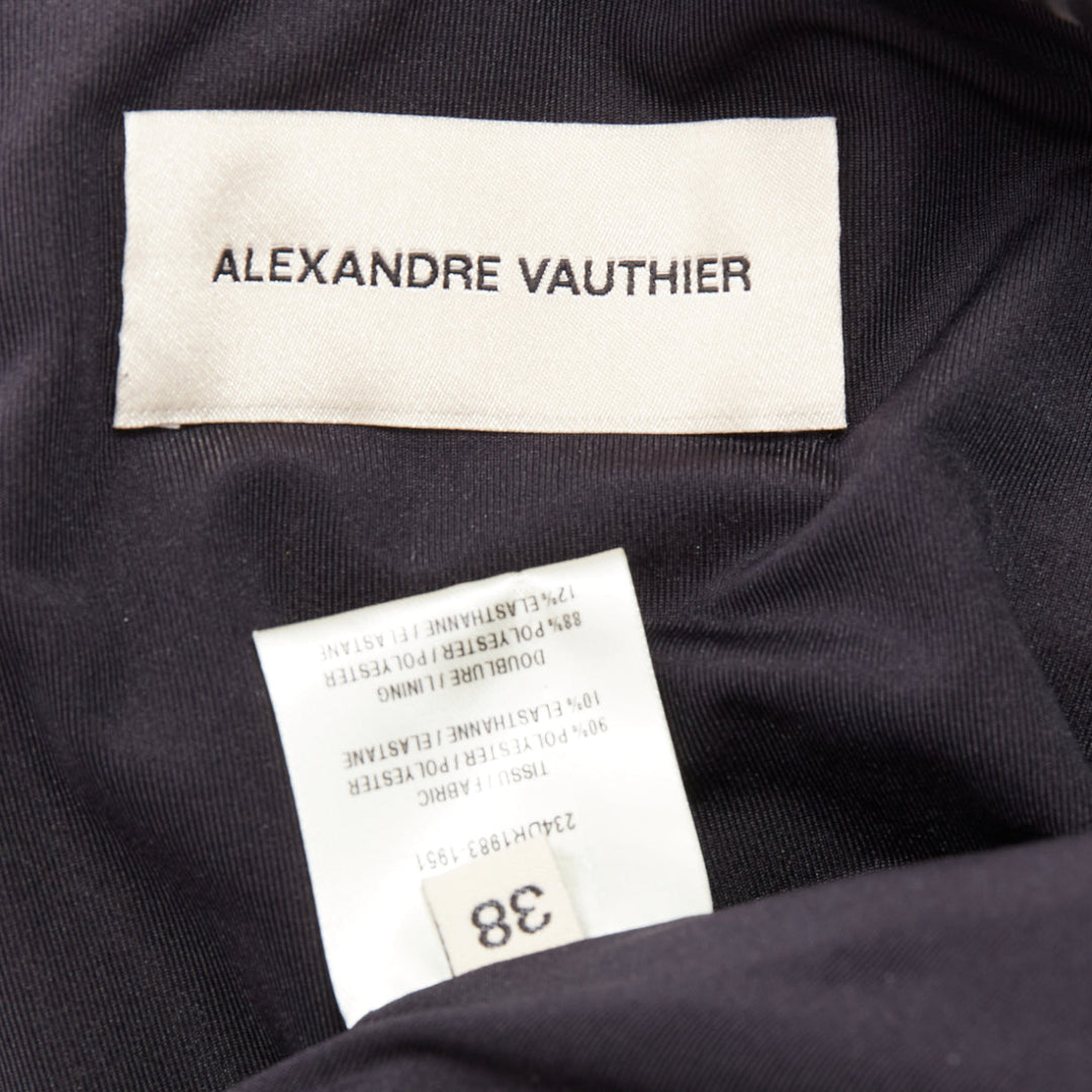 ALEXANDRE VAUTHIER black velvet Power shoulder padded wrap drape slit gown dress