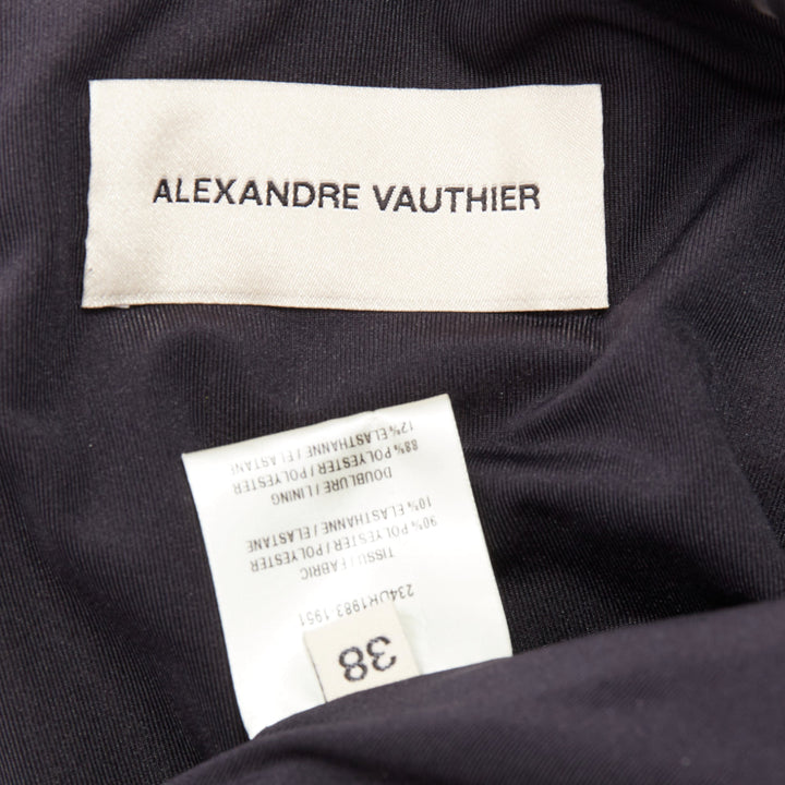 ALEXANDRE VAUTHIER black velvet Power shoulder padded wrap drape slit gown dress