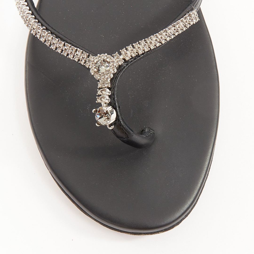 CHRISTIAN DIOR 2023 Runway Sunset black leather crystal wrap sandals EU37.5