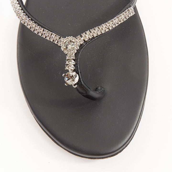 CHRISTIAN DIOR 2023 Runway Sunset black leather crystal wrap sandals EU37.5