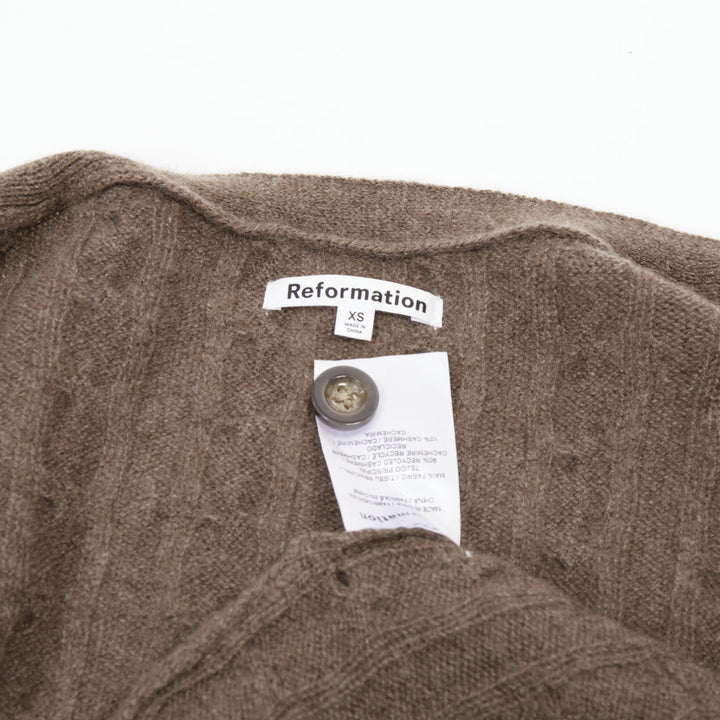 REFORMATION Giusta brown recycled cashmere blend cable knit cardigan sweater XS
